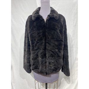 mink sheared section jacket brown bomber zipper (99118)
